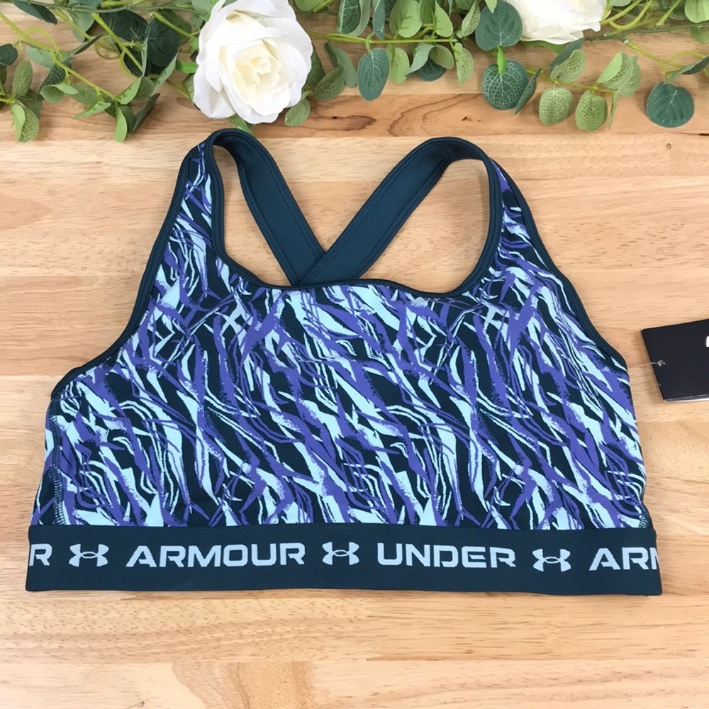 Under Armour Women's Printed Cross-Back Medium Impact Sports Bra